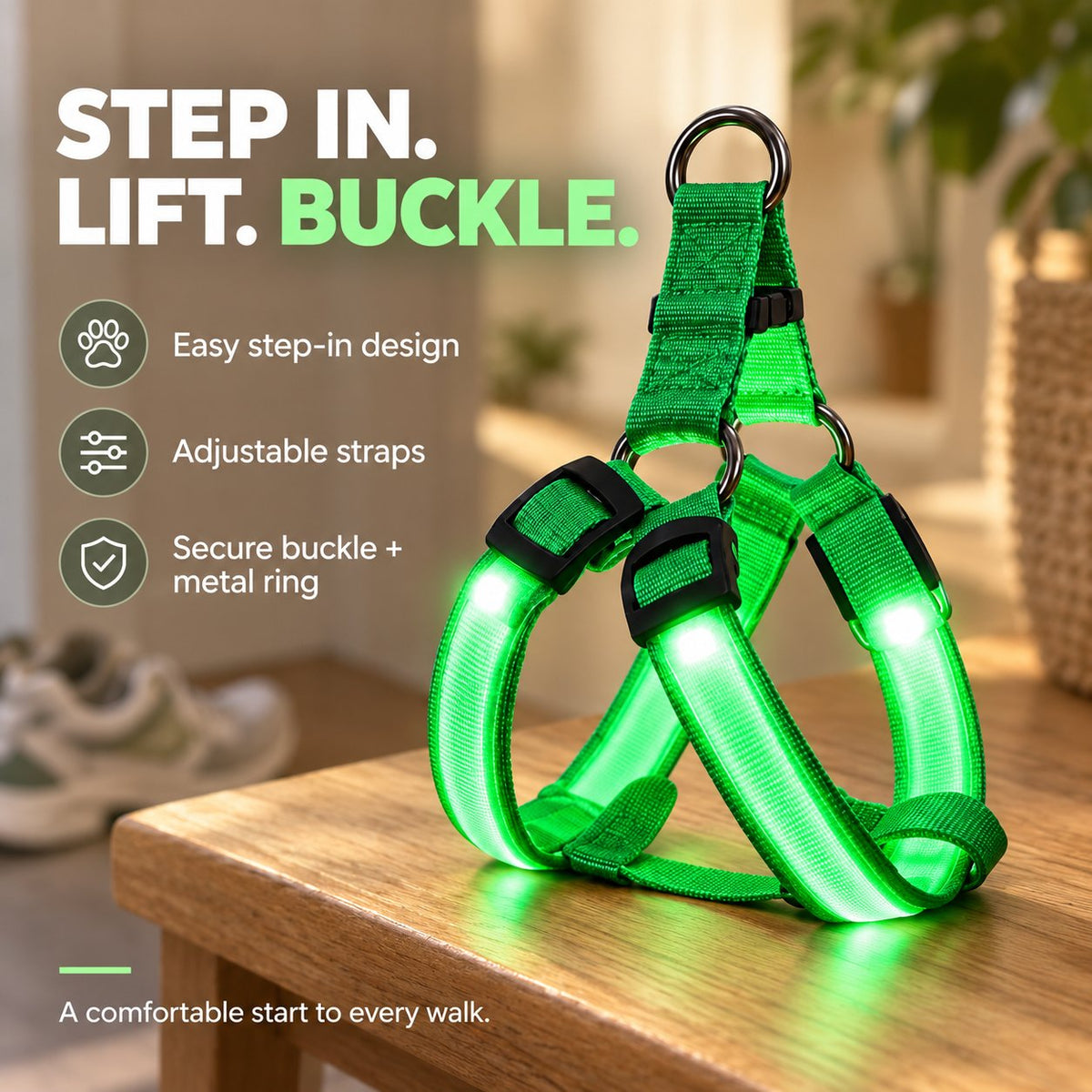🐕✨ 3-Piece Rechargeable LED Dog Walking Set – Light-Up Harness, Collar & Leash for Safer Night Walks! 🌙🐾