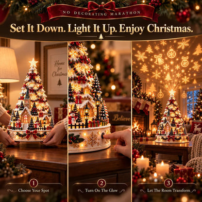 🎄Christmas Village Light-Up Tree – Festive LED Holiday Tabletop Decor