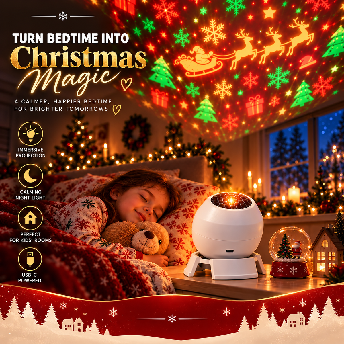 🎅Christmas Projection Light - USB Powered Festive Room Ceiling Decor✨