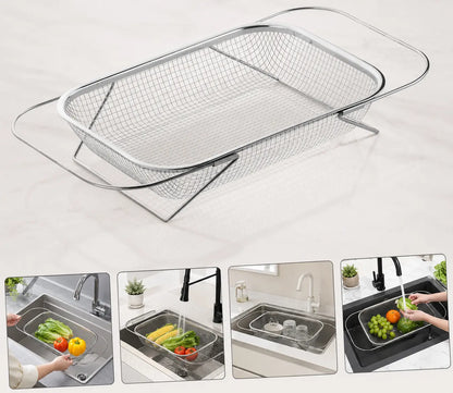 Stainless Steel Expandable Over-The-Sink Colander Strainer Basket