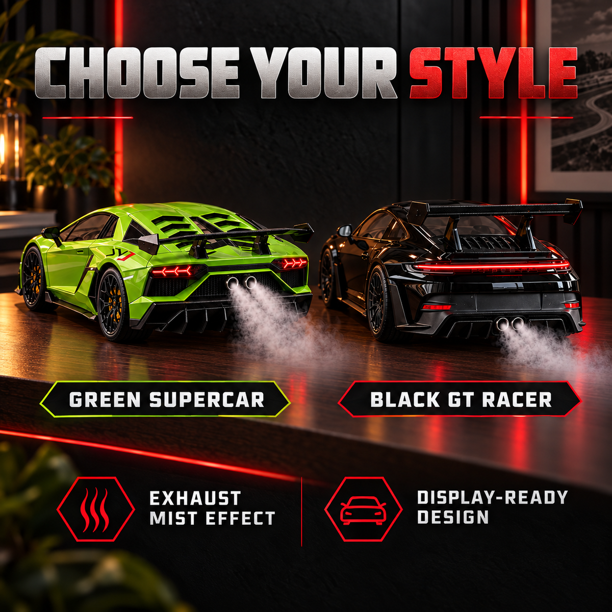 🎁Last day 49% off|🏎️💨 Track-Inspired Sports Car Display Model – Exhaust Mist Effect Collector Decor