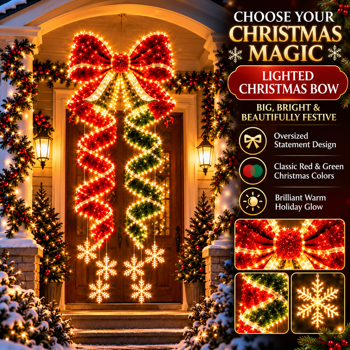 🎀✨Giant Lighted Christmas Bow Hanging Decoration
