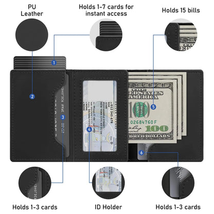 Portable Leather Smart Wallet RFID Blocking Slim Minimalist 6-9 Card Capacity ID Window Cash Slot Ultrathin Design for Everyday Carry