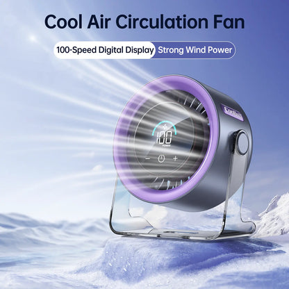 Coolhill Desktop Fan Turbo Table Fan Travel Vacation Essentials for Office 100-Speed Digital Display Low Noise Rechargeable Battery Dual Adjustment Modes Quiet Cooling Quiet Desk Fan Portable