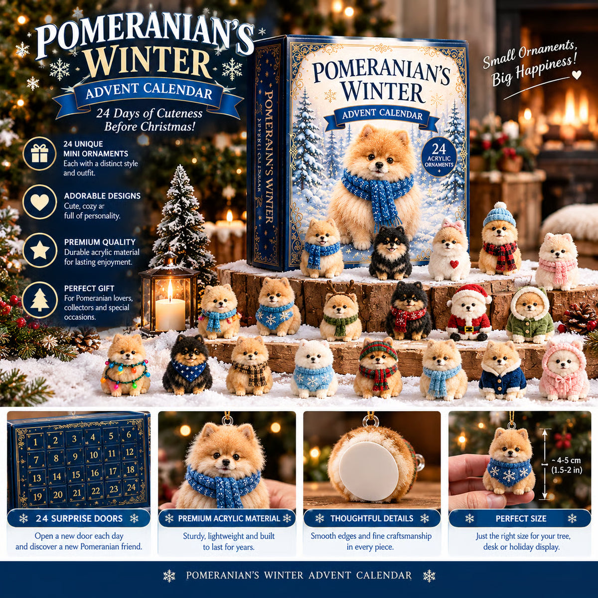 Winter Pomeranian Advent Calendar 2026 – 24 Acrylic Charms