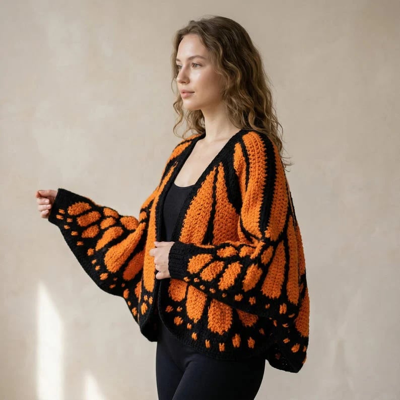 Limited edition of 120 pieces-Monarch Butterfly Cardigan – Handcrafted Statement Piece 🦋