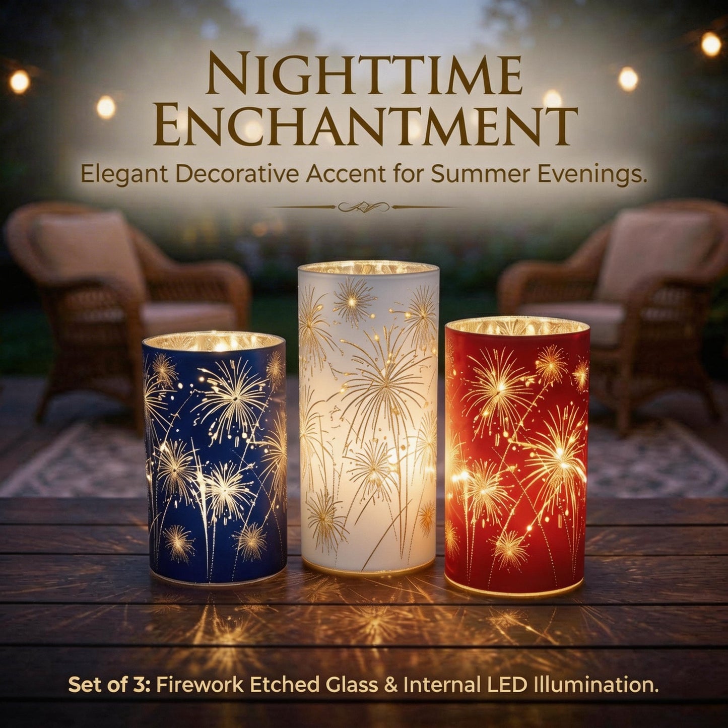 🔥Celebration Firework Lanterns – Premium Patriotic Red, White & Blue Trio
