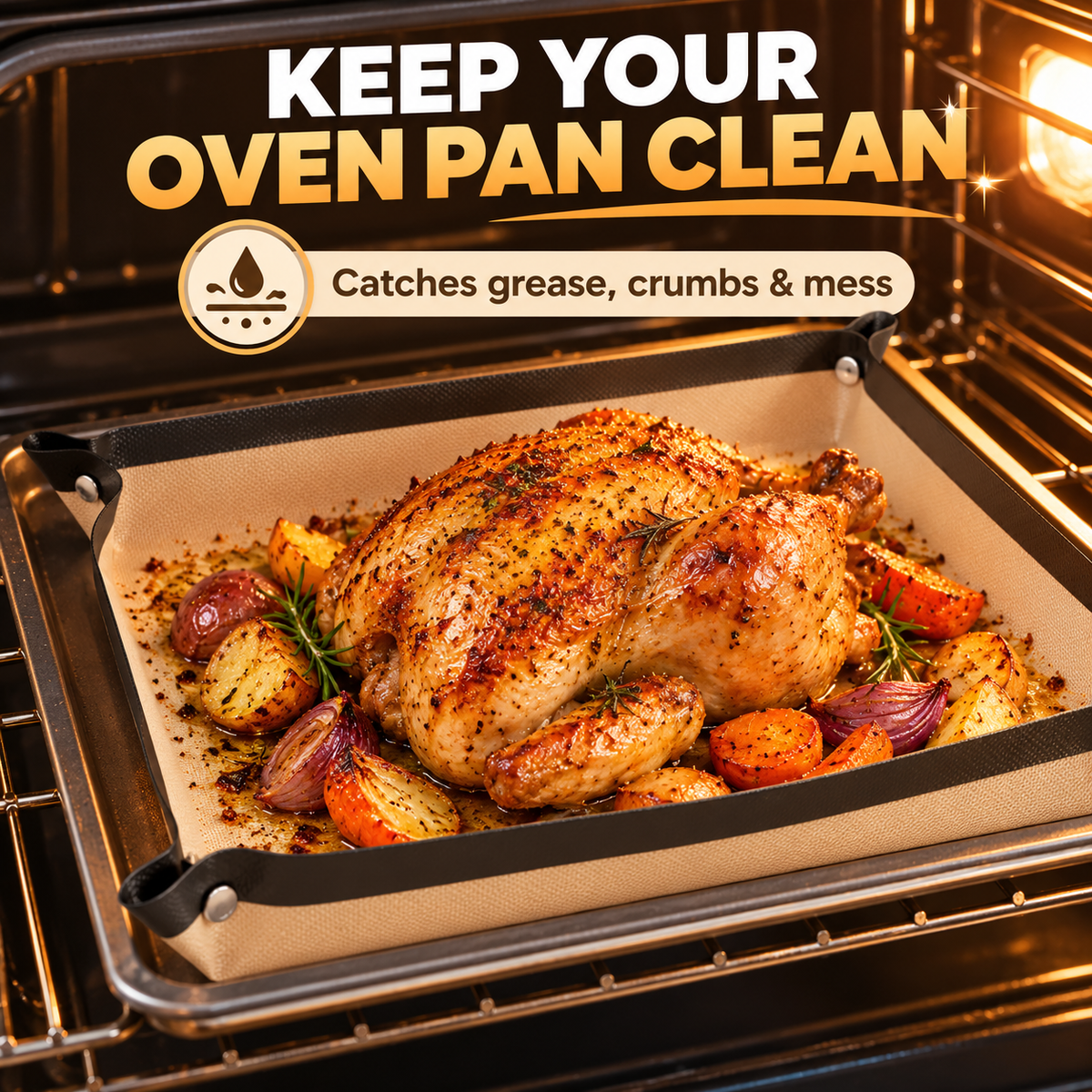 🍪 Snap-Up Reusable Baking Mat – Foldable Raised-Edge Oven Liner for Easy Cleanup ✨