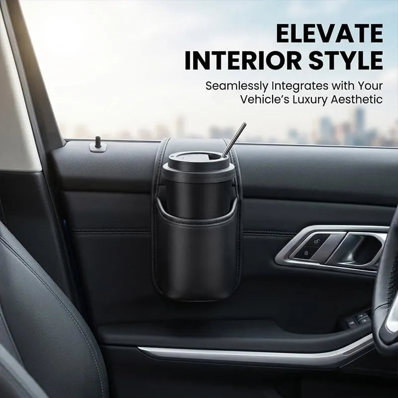 Leather car door storage pocket - double-layer compartments