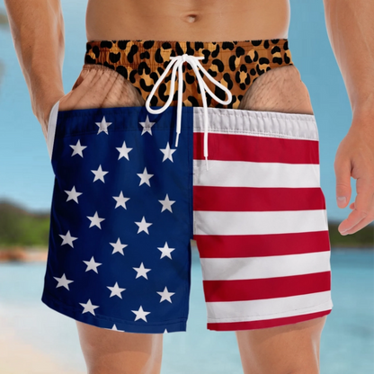 🇺🇸 Patriotic Swim Trunks – "Warning Wide Load" Funny Design, Great Gift for Men