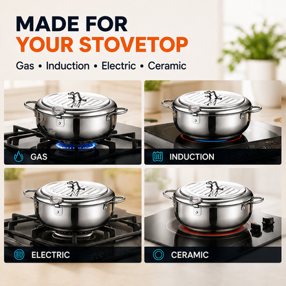 ⚡304 Stainless Steel Stovetop Deep Fryer Pot – With Thermometer