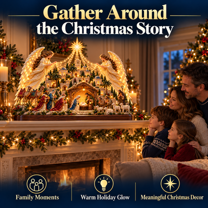 🎄✨ 3D Lighted Angel Nativity Centerpiece – Meaningful Christmas Mantel Decor✨