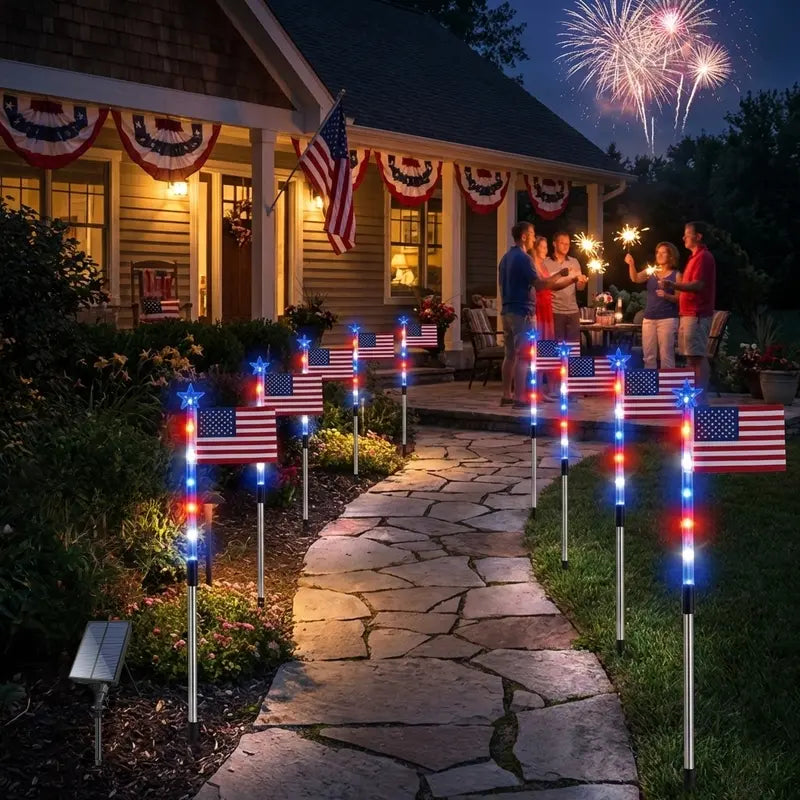 🔥8-Piece Flag Light Set – 4th of July Decorations with 8 Lighting Modes – Ideal for Independence Day Pathways, Gardens, and Yard Decor
