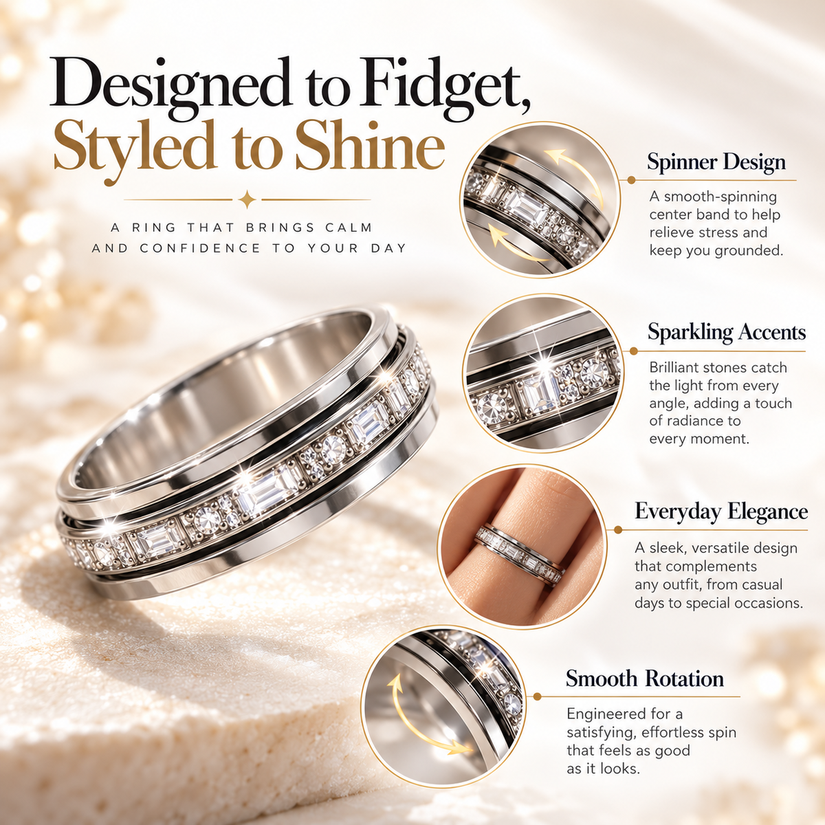 ✨ Sparkle Spinner Fidget Ring – Stylish Rotating Ring for Busy Hands 💍