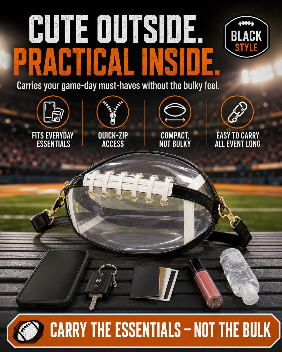 Clear Football Crossbody Bag | Game Day Clear Purse