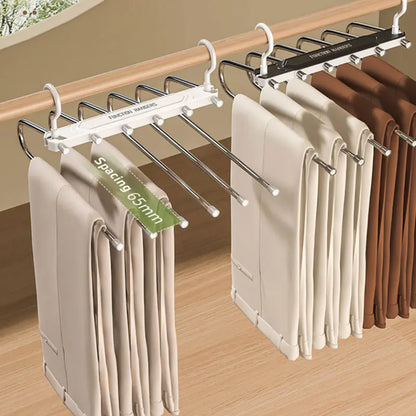 6 Layer Pants Hanger Space Saving Closet Organizer with 65mm Wide Spacing, Anti-Slip Multifunctional Pants Rack for Jeans Trousers Wardrobe