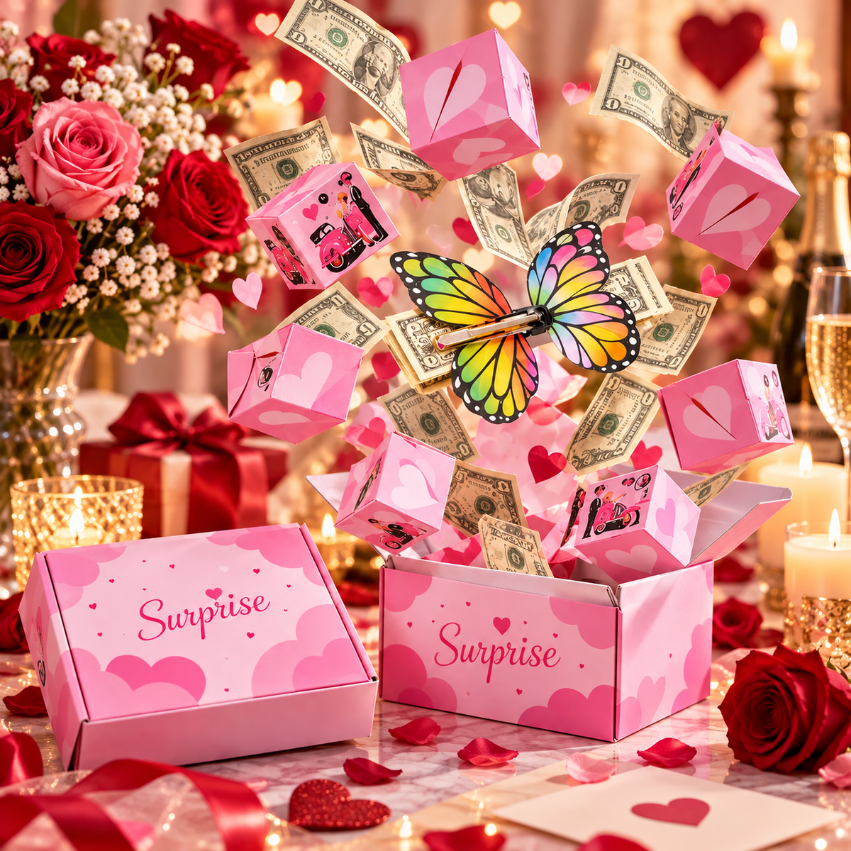🎁 Surprise Explosion Gift Box – Butterfly Pop-Up Money Gift Box 💕✨