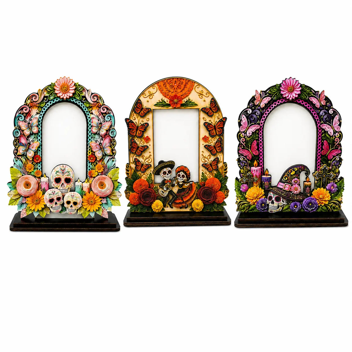 Day of the Dead Memorial Photo Frame Set – 6 Colorful Wooden Ofrenda Frames