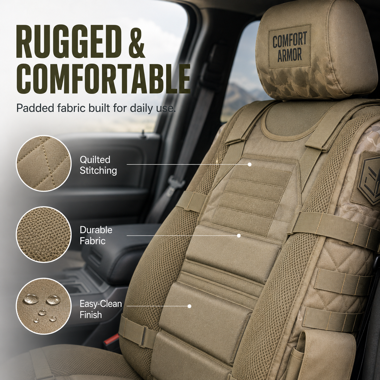 Rugged Truck Seat Cover -Tactical Storage, Seat Protection & All-Day Comfort