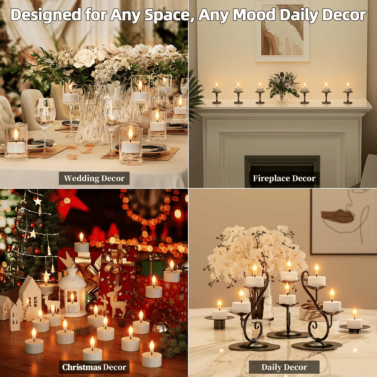 🕯️Rechargeable Flameless LED Tea Lights, Charging Station & Remote Included, Flickering Fake Candles, Safe No Flame Candle for Home, Wedding, Festival & Emergency Lighting