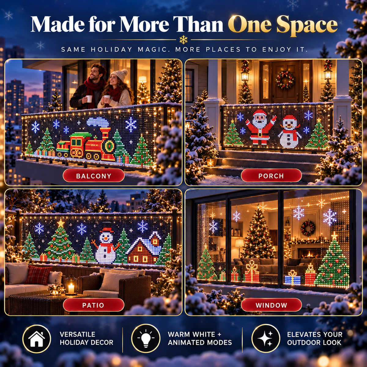 🎅 Smart RGB Pixel Curtain Lights – App-Controlled Animated Holiday Display for Balcony & Window Decor-1.6m*1.6m