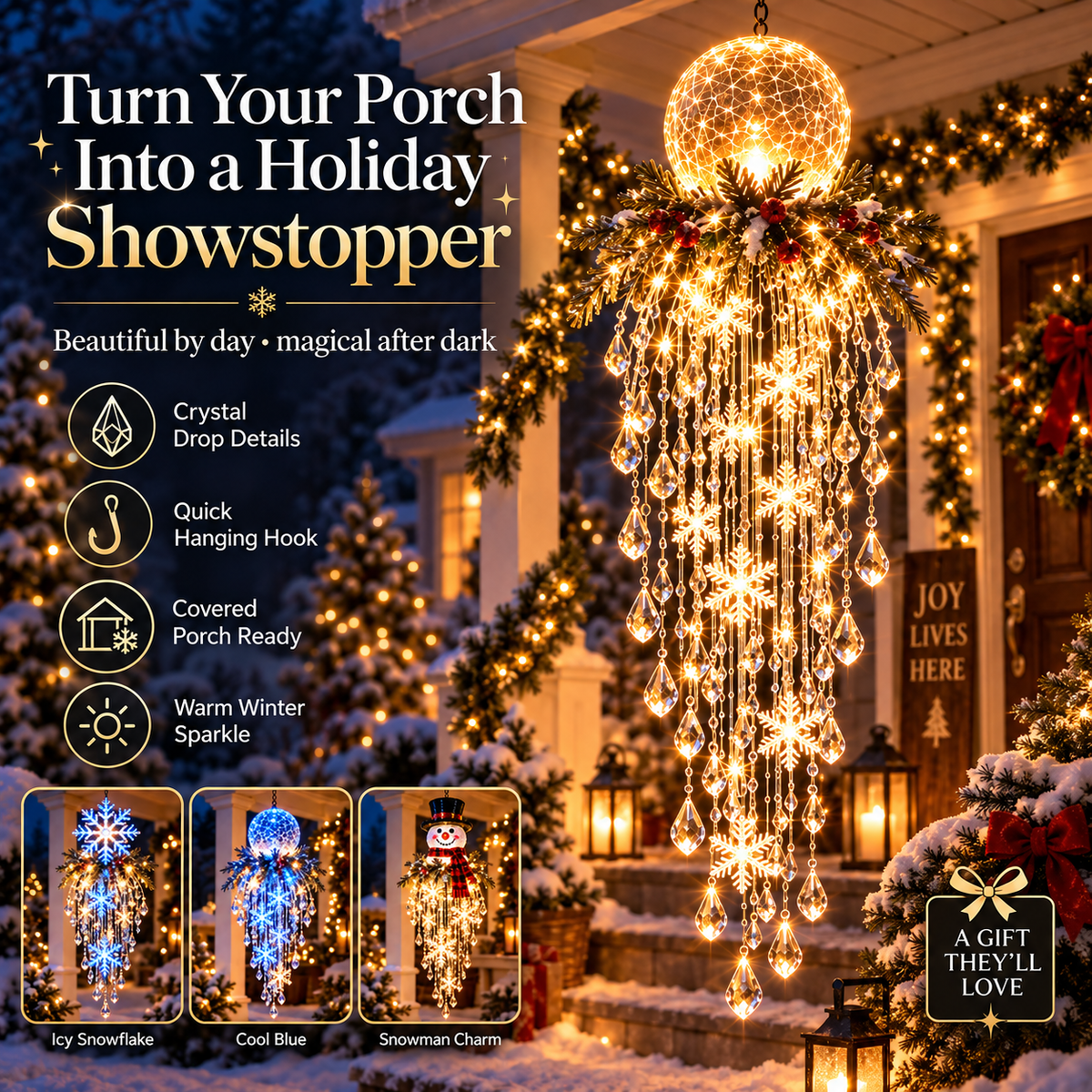 ✨❄️Crystal Cascade Christmas Light™ – Hanging Snowflake & Crystal LED Porch Décor