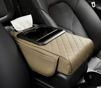 💯Car Console Organizer – PU Leather Armrest, Side Storage, Cup Holder
