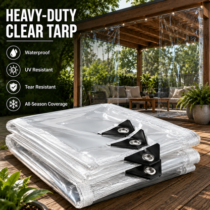 🔥Clear Waterproof PE Tarp, Transparent Outdoor Cover with Metal Grommets）