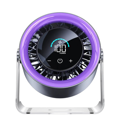 Coolhill Desktop Fan Turbo Table Fan Travel Vacation Essentials for Office 100-Speed Digital Display Low Noise Rechargeable Battery Dual Adjustment Modes Quiet Cooling Quiet Desk Fan Portable