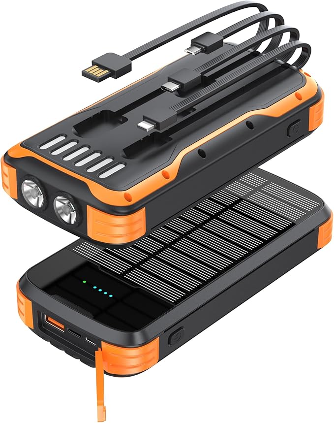 Solar Charger Power Bank 40000mAh Built in 4 Cables and Hand Crank