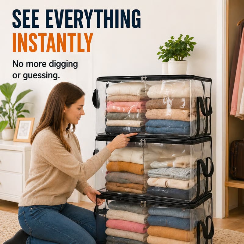 🧺Large Clear Storage Box✨ Keep Your Home Organized
