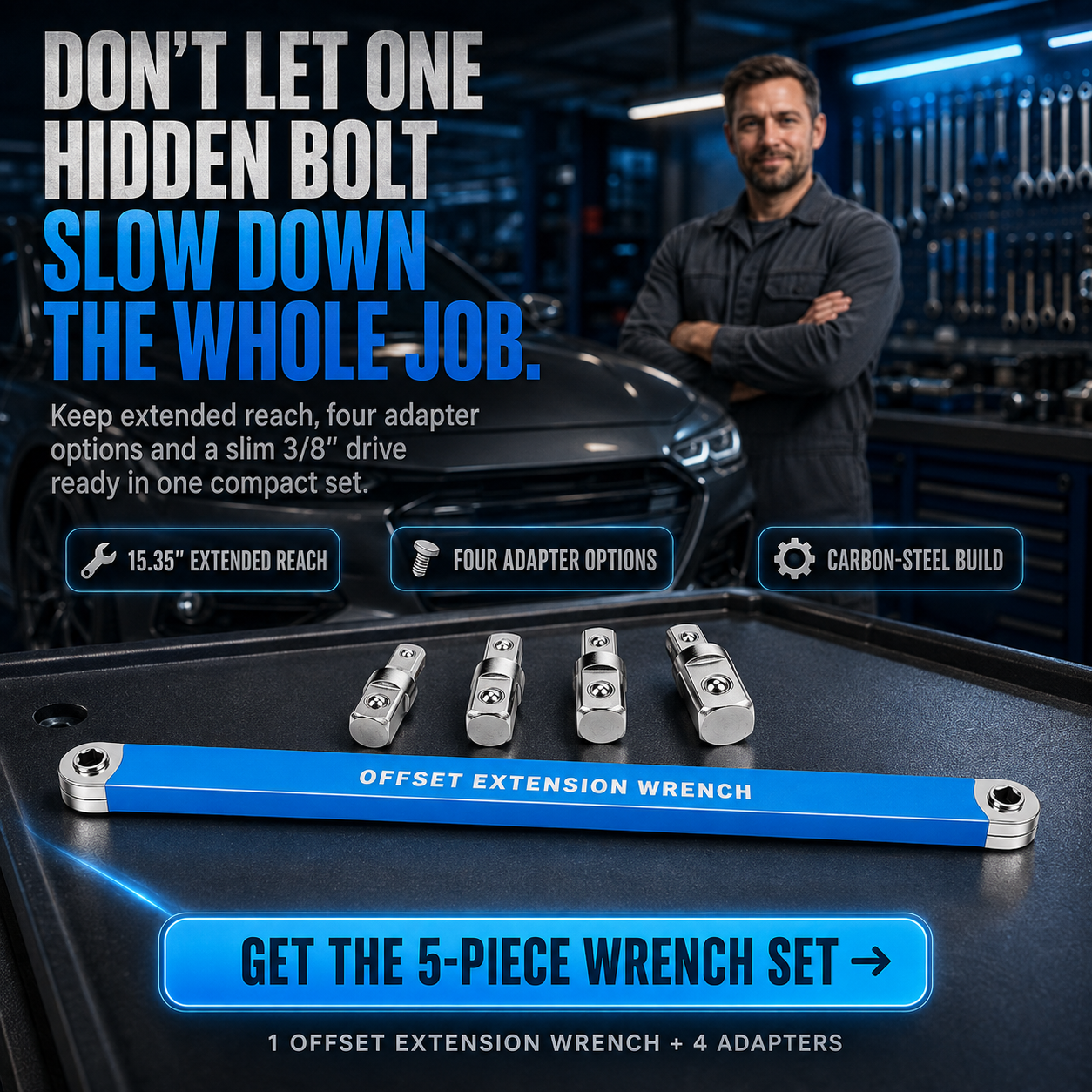 🛠️3/8" Offset Wrench Set – Reach Tight Bolts, No Part Removal Needed