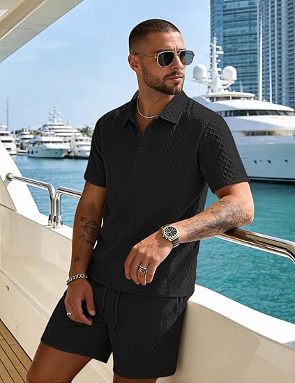 ⚡Men’s Summer Polo Shirt & Shorts Set – Casual Athletic 2-Piece Outfit