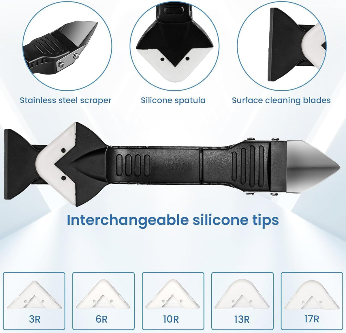 Multifunctional Caulk Remover Tool, Silicone Sealant Scraper, Caulk Finishing Tool Kit, Glass Glue Shovel for Bathroom Window Tile, Sealant Removal & Smoothing Tool