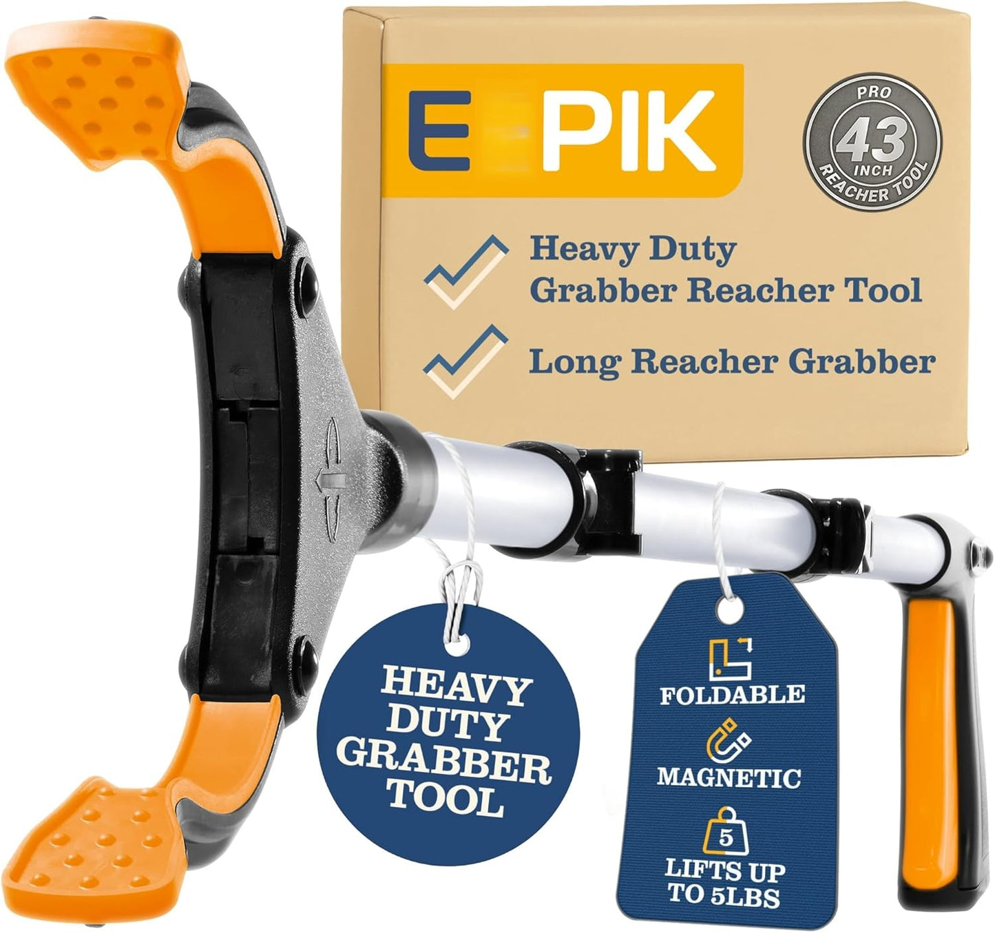 43' Extra Long Grabber Reacher Tool – Heavy Duty with 360° Rotating Jaw & Magnets