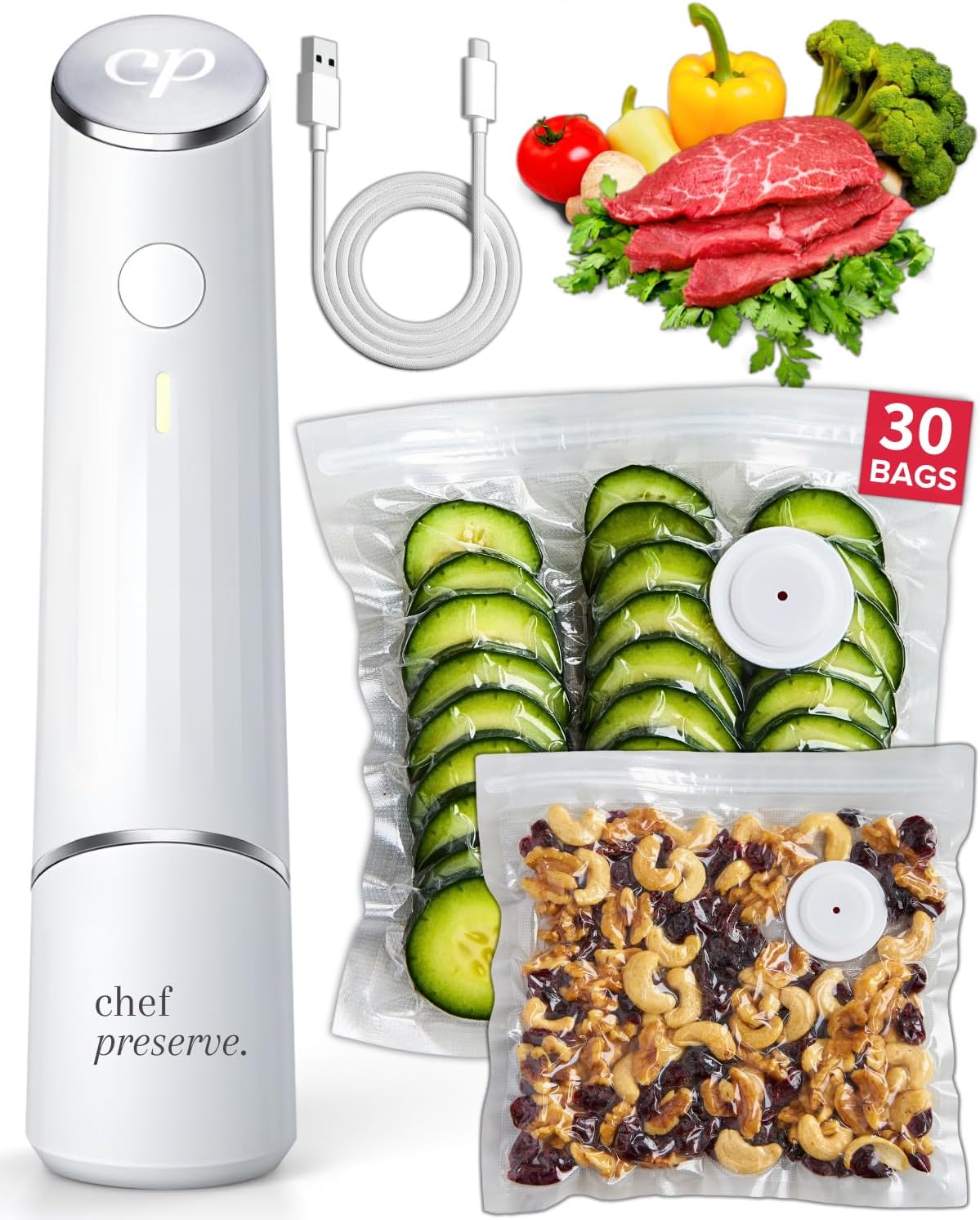 Chef Preserve Compact Vacuum Sealer for Food Powerful Handheld Vacuum Sealer Machine, Seal Meal Saver, Portable Food Sealer