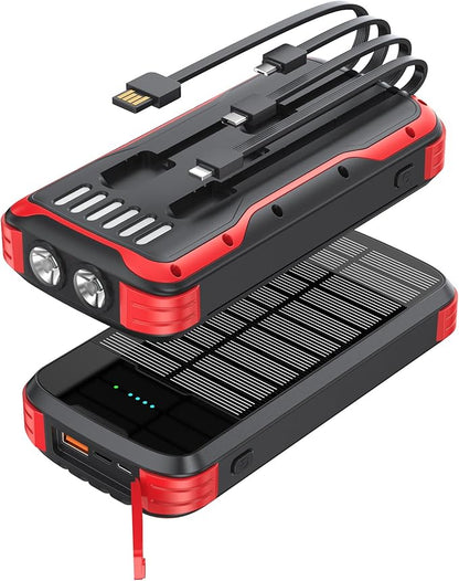 Solar Charger Power Bank 40000mAh Built in 4 Cables and Hand Crank