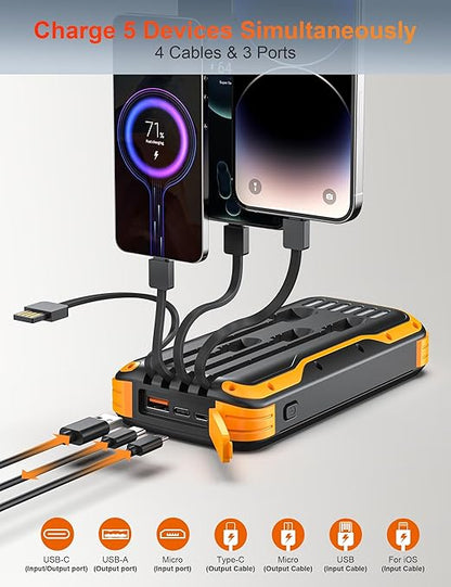 Solar Charger Power Bank 40000mAh Built in 4 Cables and Hand Crank