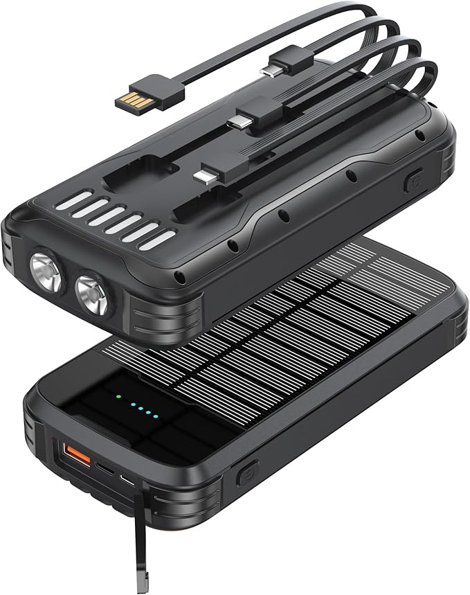 Solar Charger Power Bank 40000mAh Built in 4 Cables and Hand Crank