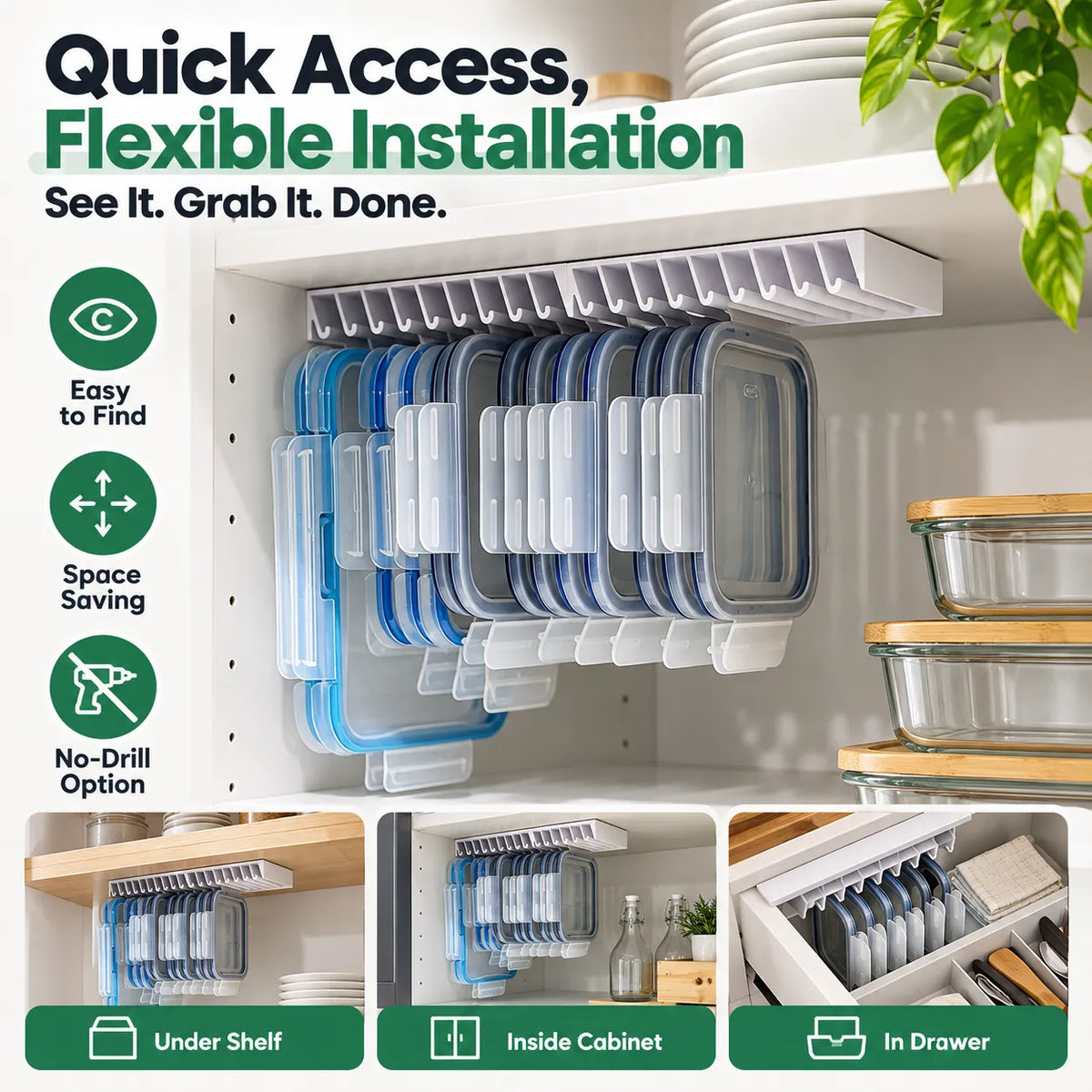🍱5-Slot Food Container Lid Organizer – 2-Pack