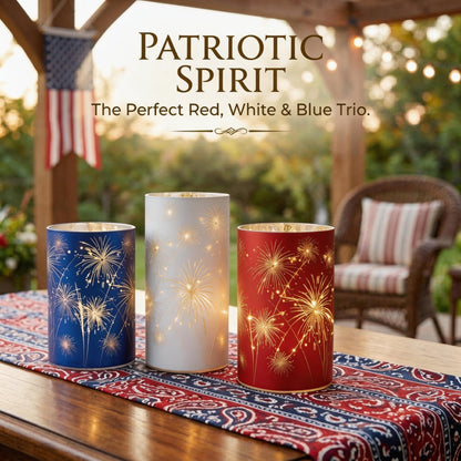 🔥Celebration Firework Lanterns – Premium Patriotic Red, White & Blue Trio