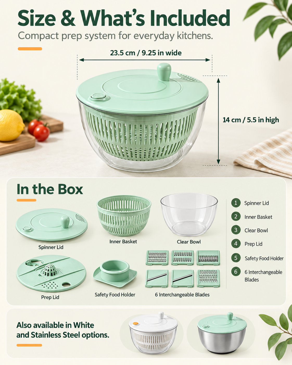 All-in-One Salad Spinner & Vegetable Slicer Set | 6 Blades