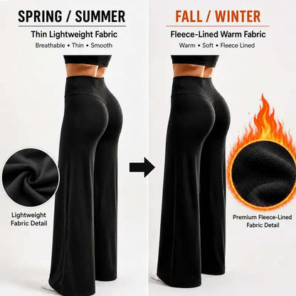 Women's Fleece Lined Wide Leg Pants,High Waisted Soft Thermal straight Leg LoungePants👖