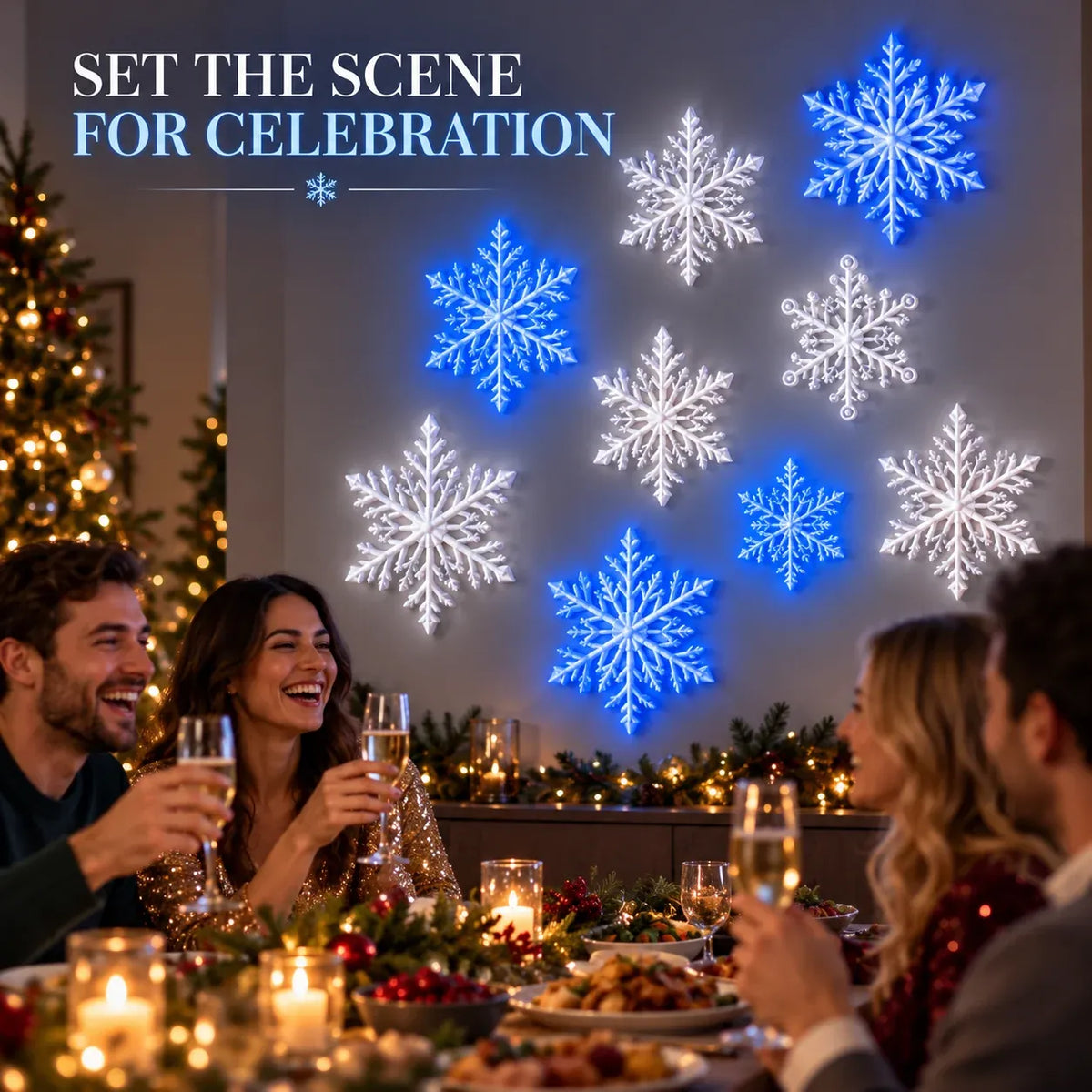 ⏳ Last Day 49% OFF – ❄️❄️ LED Snowflake Wall Lights | 3D Christmas Snowflake Décor with Blue & White Glow, Remote Control & Magical Indoor Holiday Atmosphere ✨