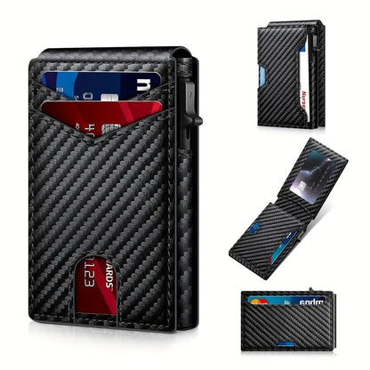 💳Wallet for Men - Pop Up Case, Cash Slot, and Credit Card Slot - Aluminum Wallet with RFID Blocking, Minimalist Leather Wallet Front Pocket with ID Window