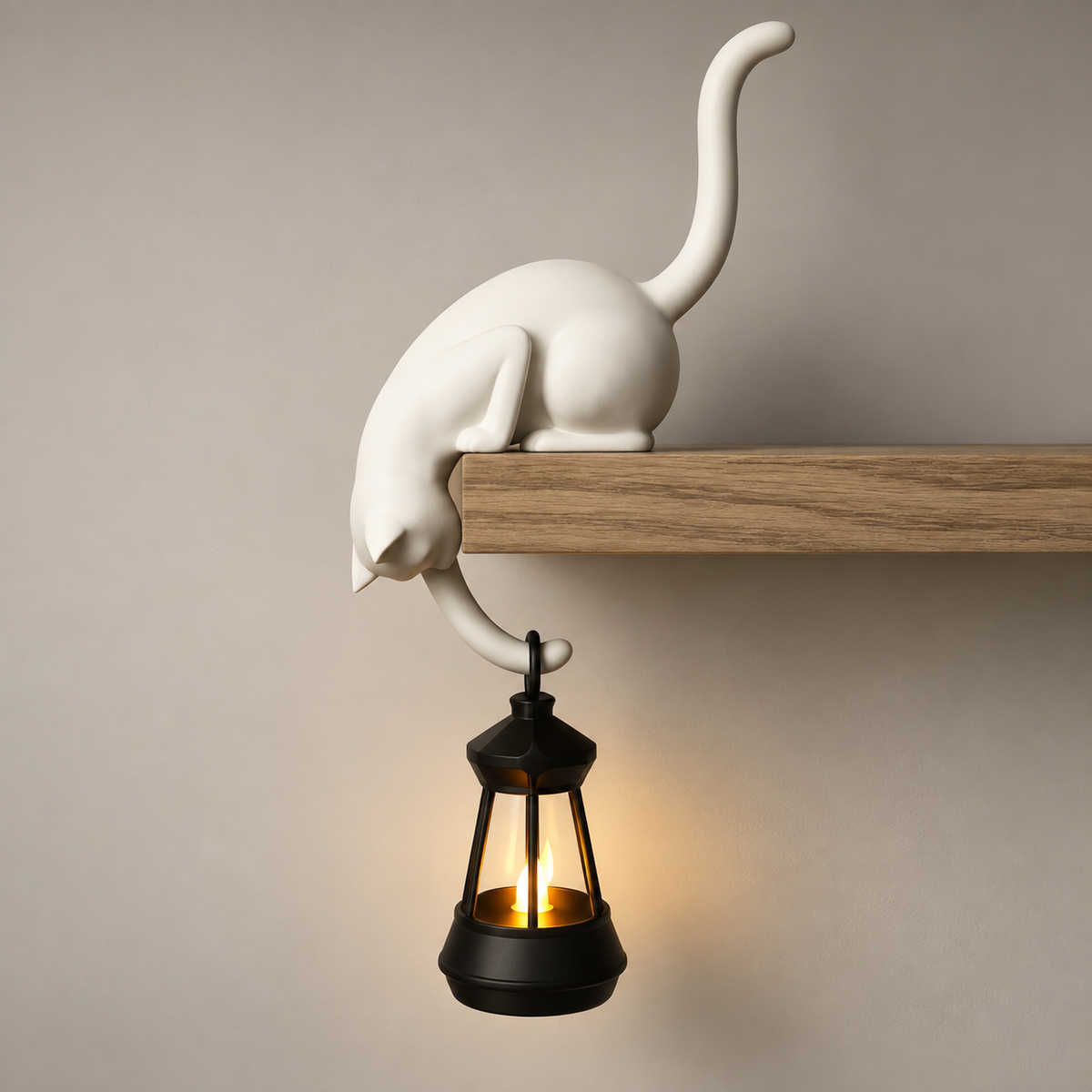 🐱 Cat Shelf Lantern Decor – Whimsical Hanging Light & Key Holder for Cozy Home Spaces
