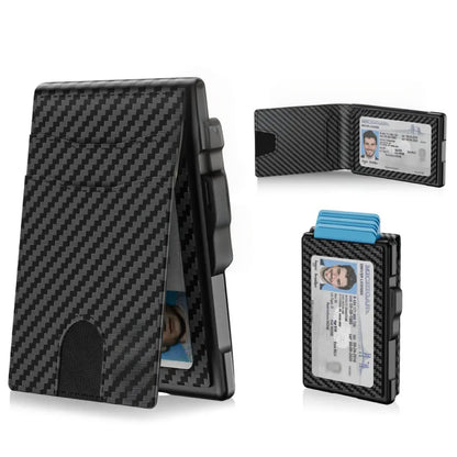 🎁Wallet for Men- Pop Up Case, Cash Slot, and Credit Card Slot - Aluminum Wallet with RFID Blocking, Minimalist Leather Wallet Front Pocket with ID Window