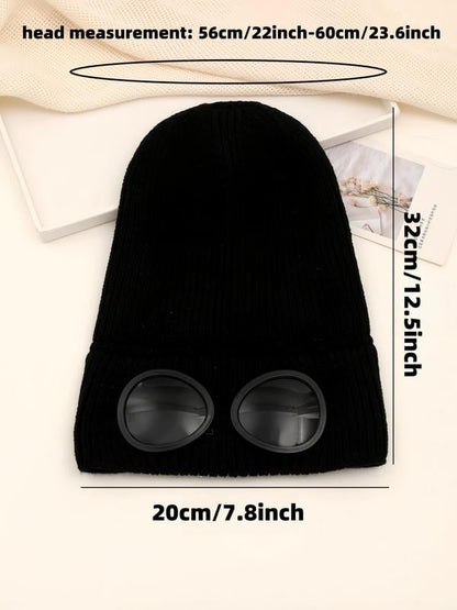 🎁Hot Sale🔥Unisex Solid Color Goggle Lens Design Beanie Hat