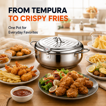⚡304 Stainless Steel Stovetop Deep Fryer Pot – With Thermometer