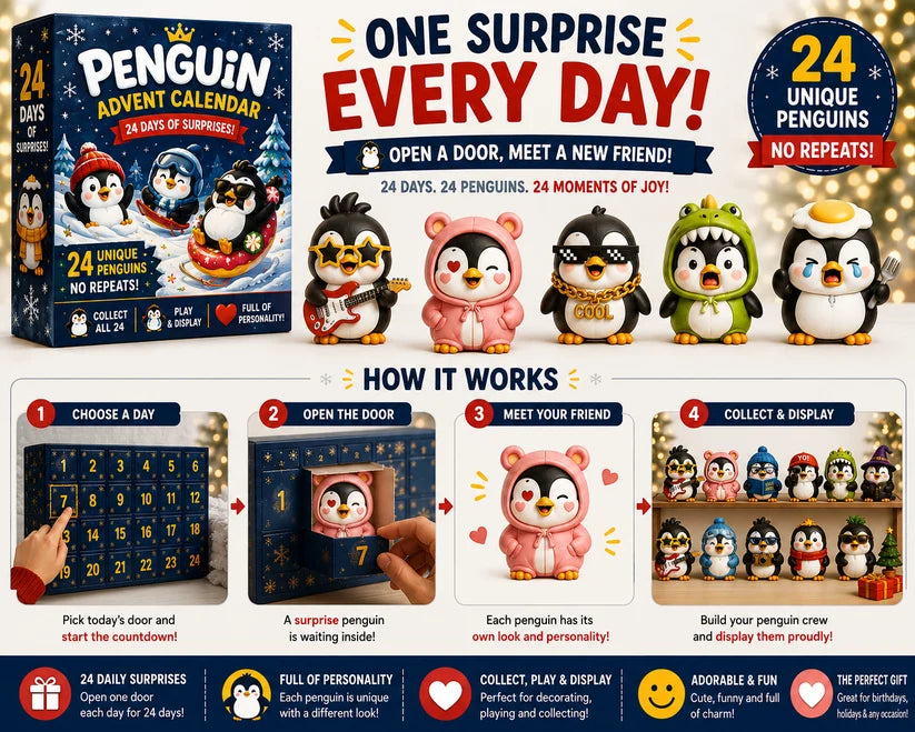 🐧 24 Days of Penguin Surprises Advent Calendar – 24 Unique Penguins, 3 Fun Editions